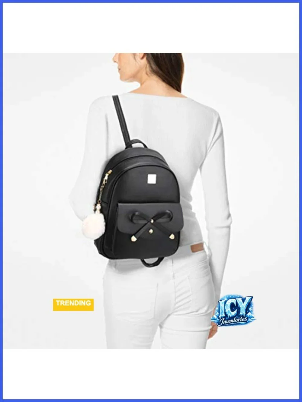 Girls Bowknot 3-Pieces Fashion PU Leather Backpack Purse for Women Rucksack